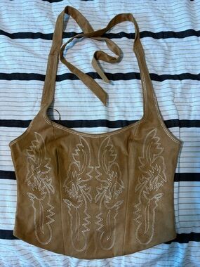 Women's Tan Embroidered Halter Camisole